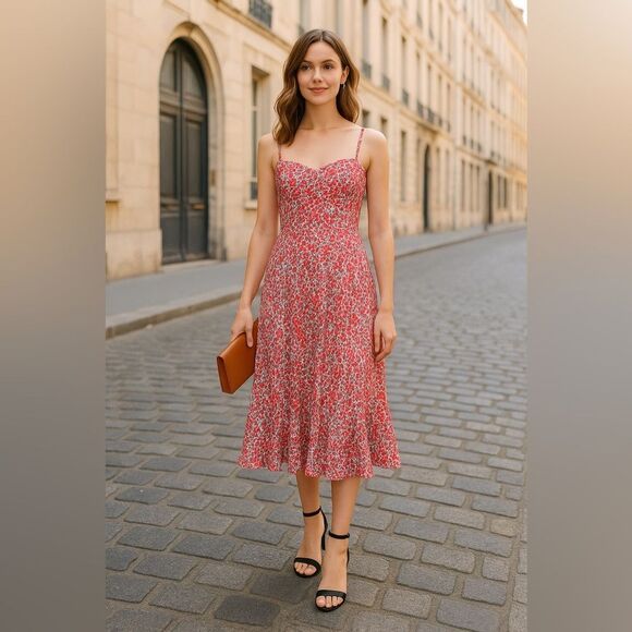 J Crew x Liberty of London Wiltshire Fit & Flare Midi Dress, Floral Berry, Sz 8T - Picture 1 of 17